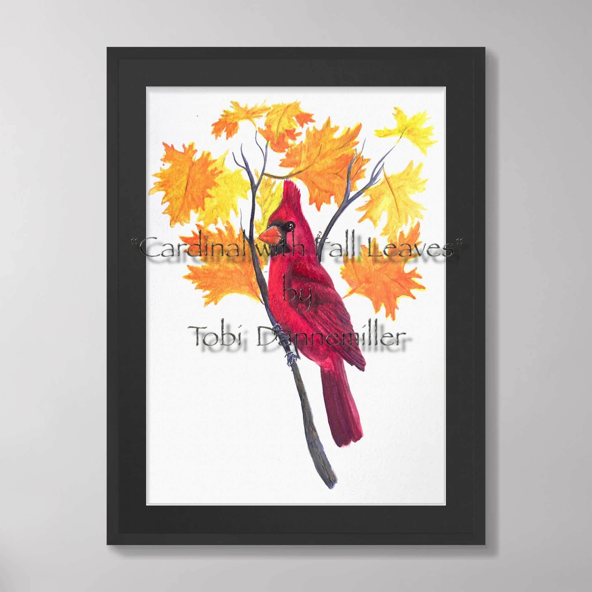 “Cardinal with Fall Leaves” (Sold)