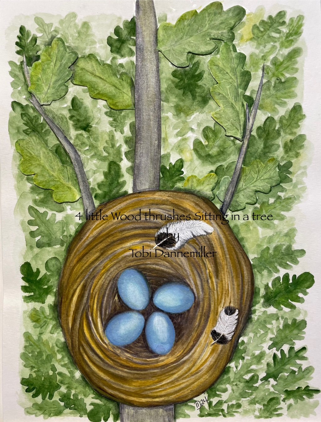 “4 Little Wood Thrushes Sitting in a Tree”&nbsp;(Sold)